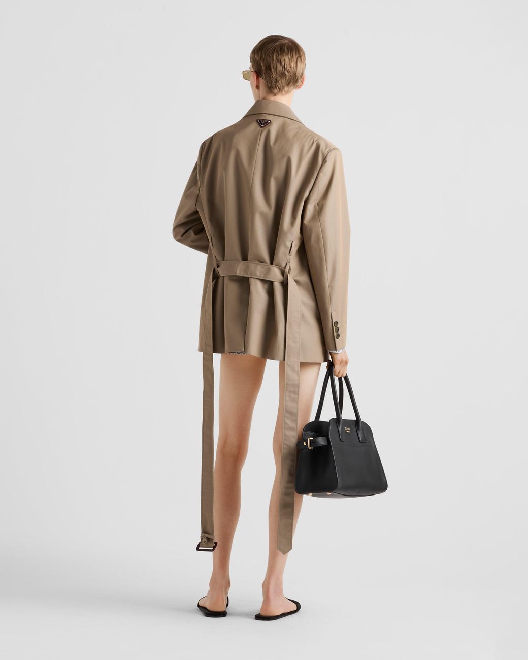 Prada Natural Cotton Twill Belted Blazer