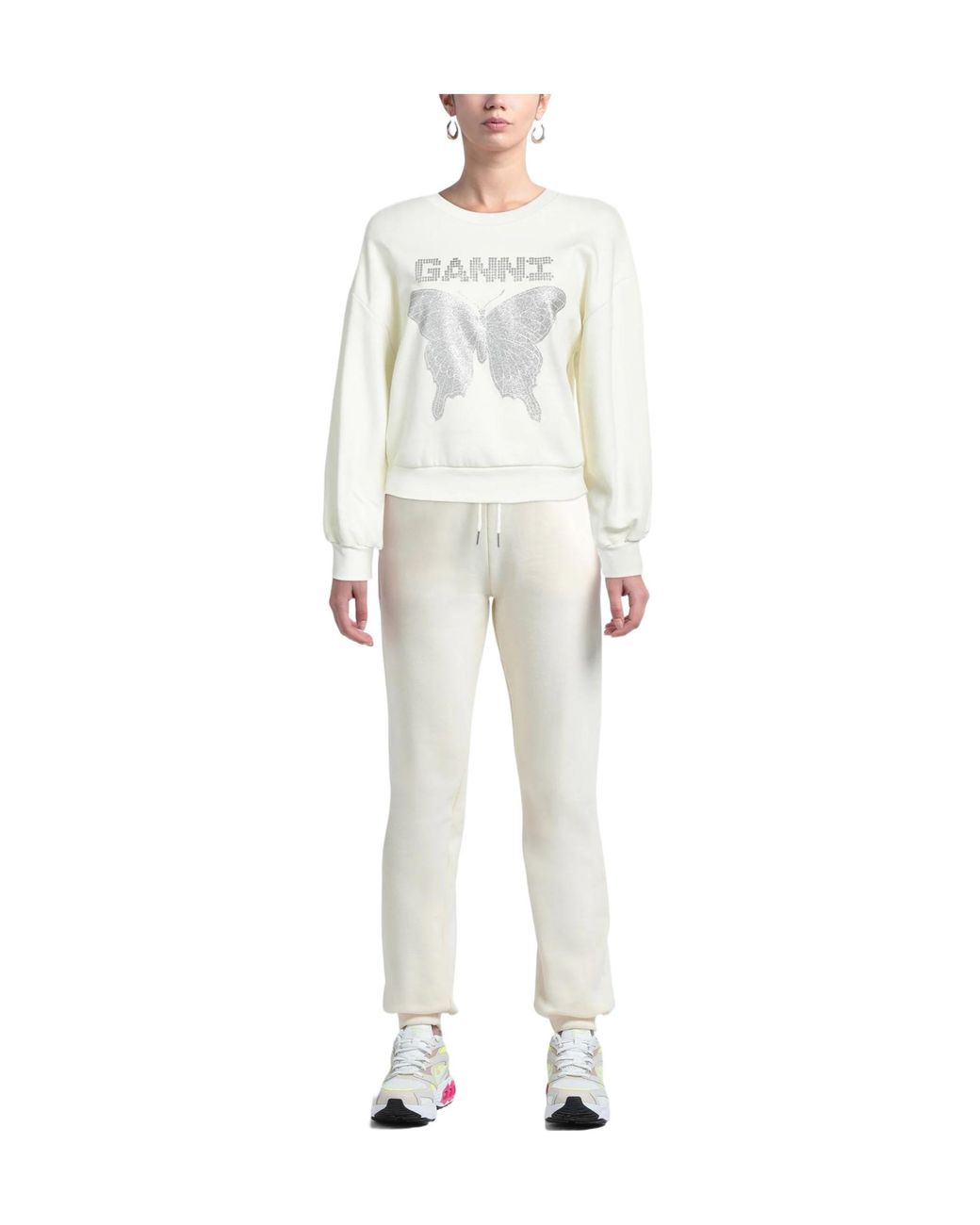 Ganni White Solid-Color Suede Sweatshirt