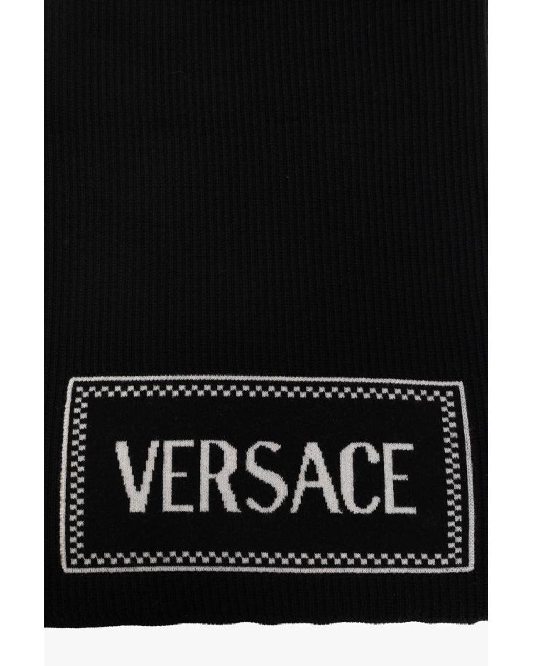 Versace Black Logo-Embroidered Scarf
