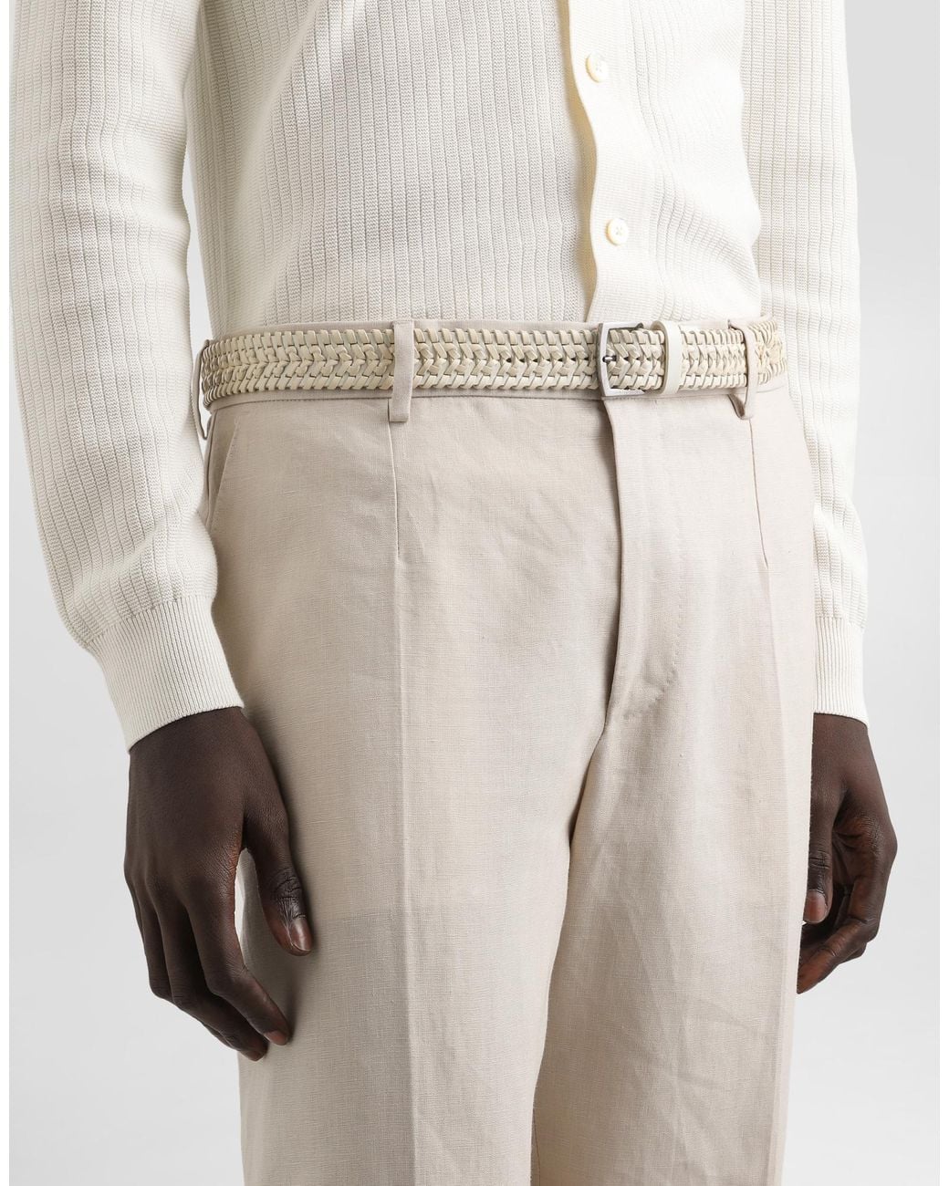 Dolce & Gabbana White Woven Leather Belt for men