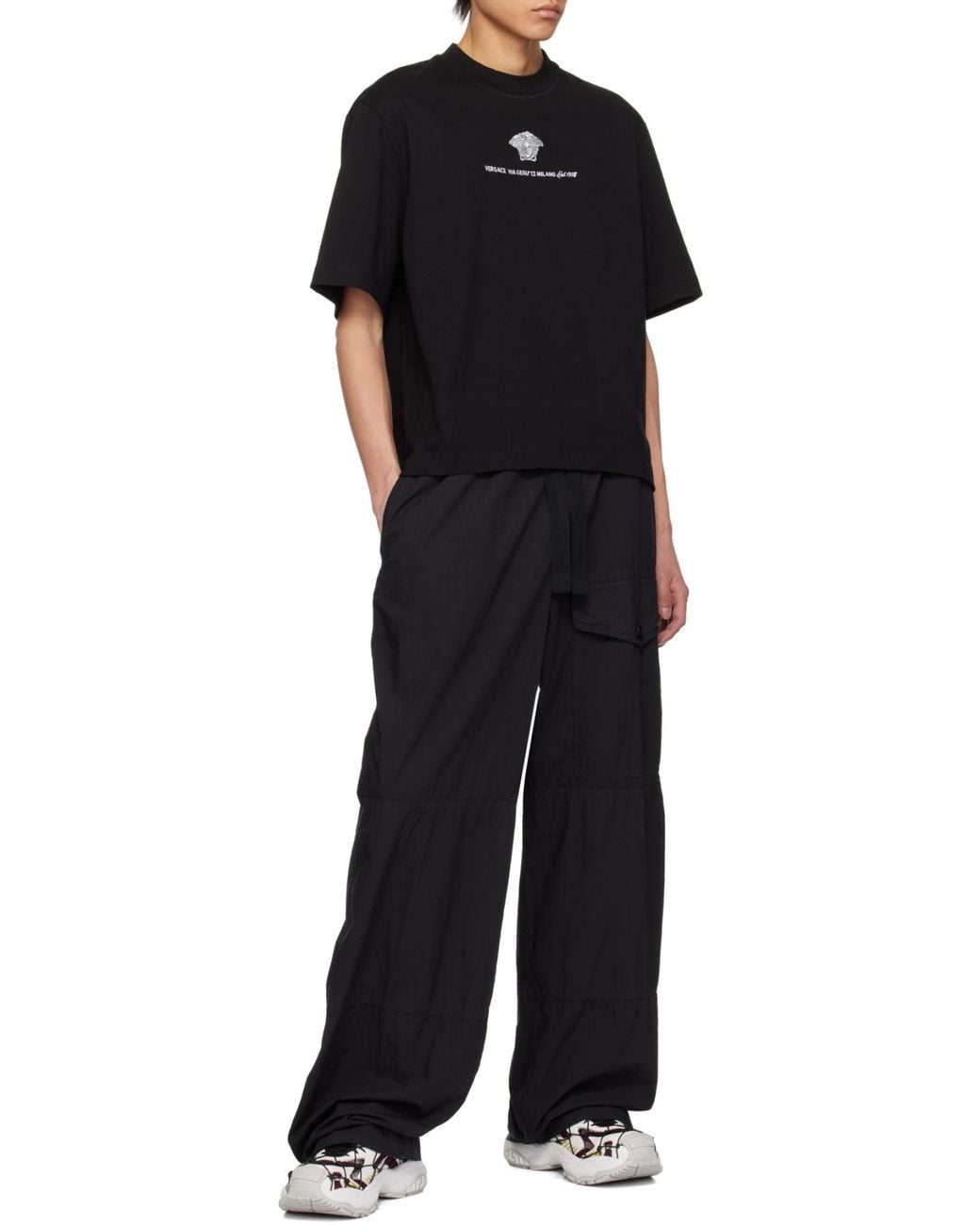 Versace Black Medusa Milano Embroidered Crewneck T-Shirt for men