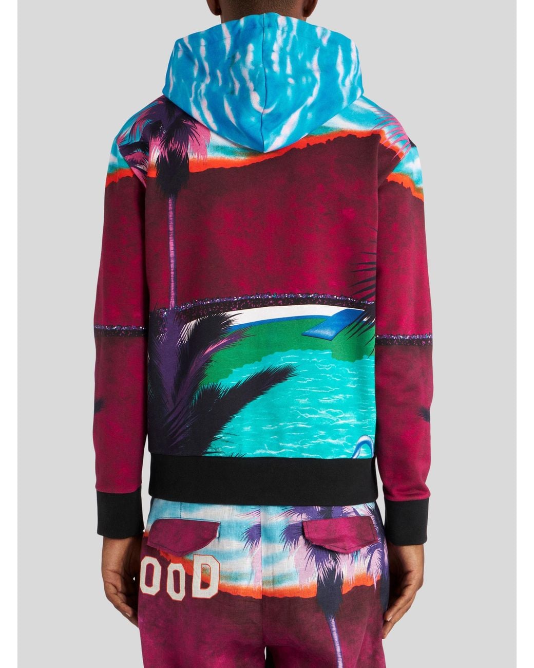 Etro Red Graphic Printed Drawstring Hoodie for men