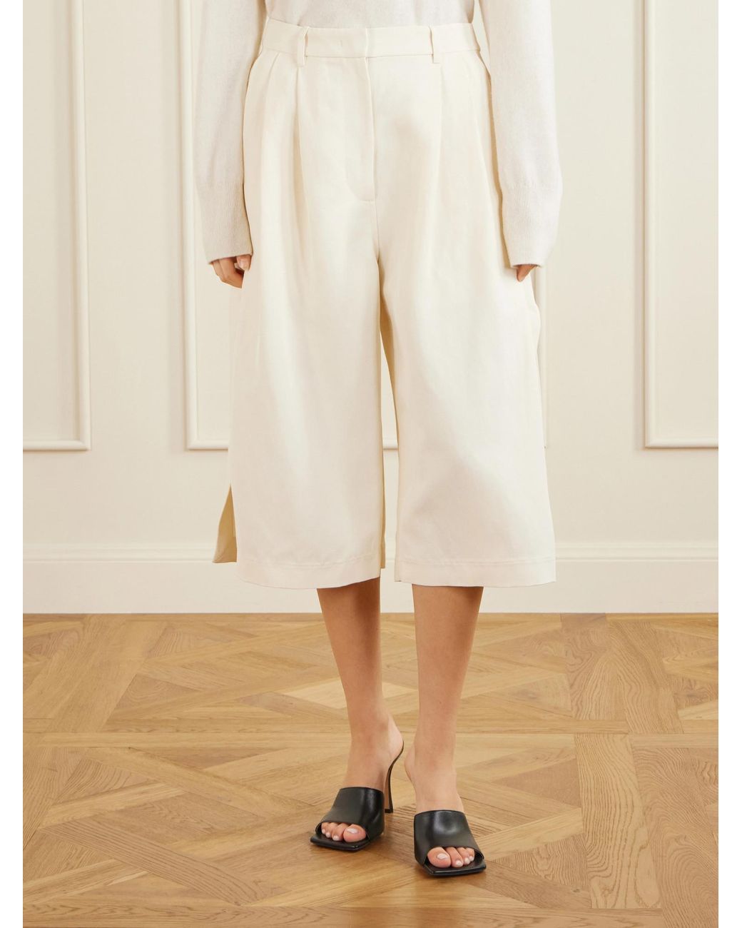 Co. White Pleated Woven Wide-Leg Pants