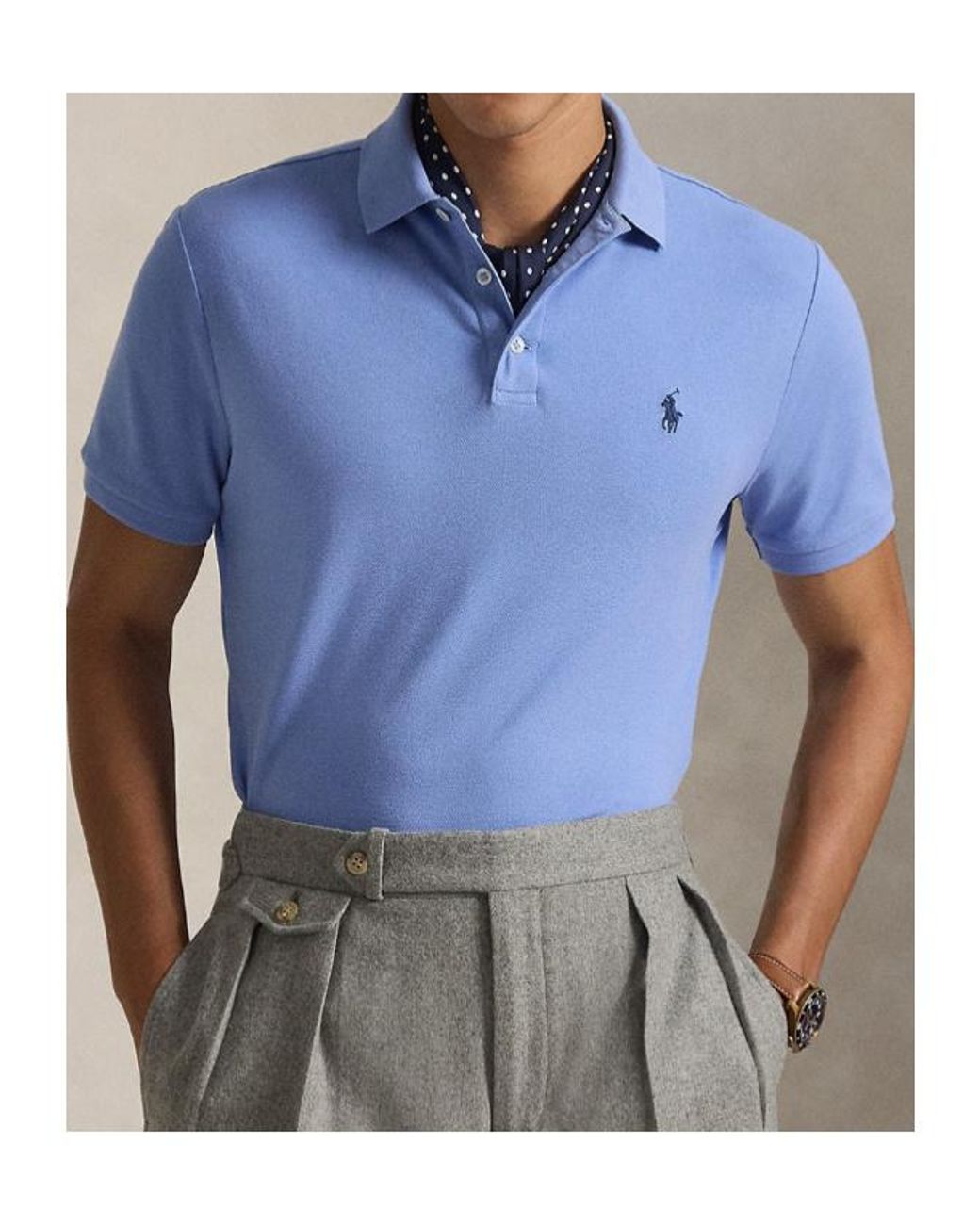 Ralph Lauren Blue Polo Custom Slim Fit Stretched Polo Shirt for men