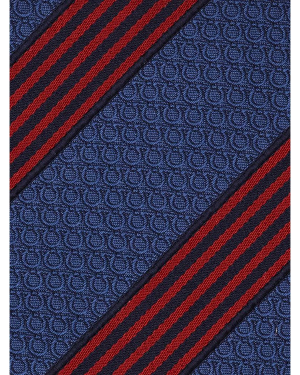 Ferragamo Blue Regimental Gancini Silk Jacquard Tie for men