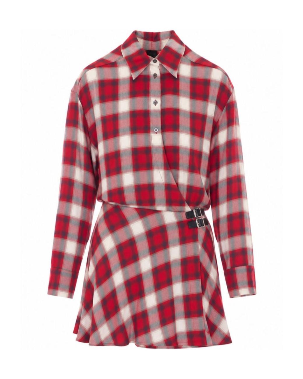 Pinko Red Buckle-Detailed Checked Dress