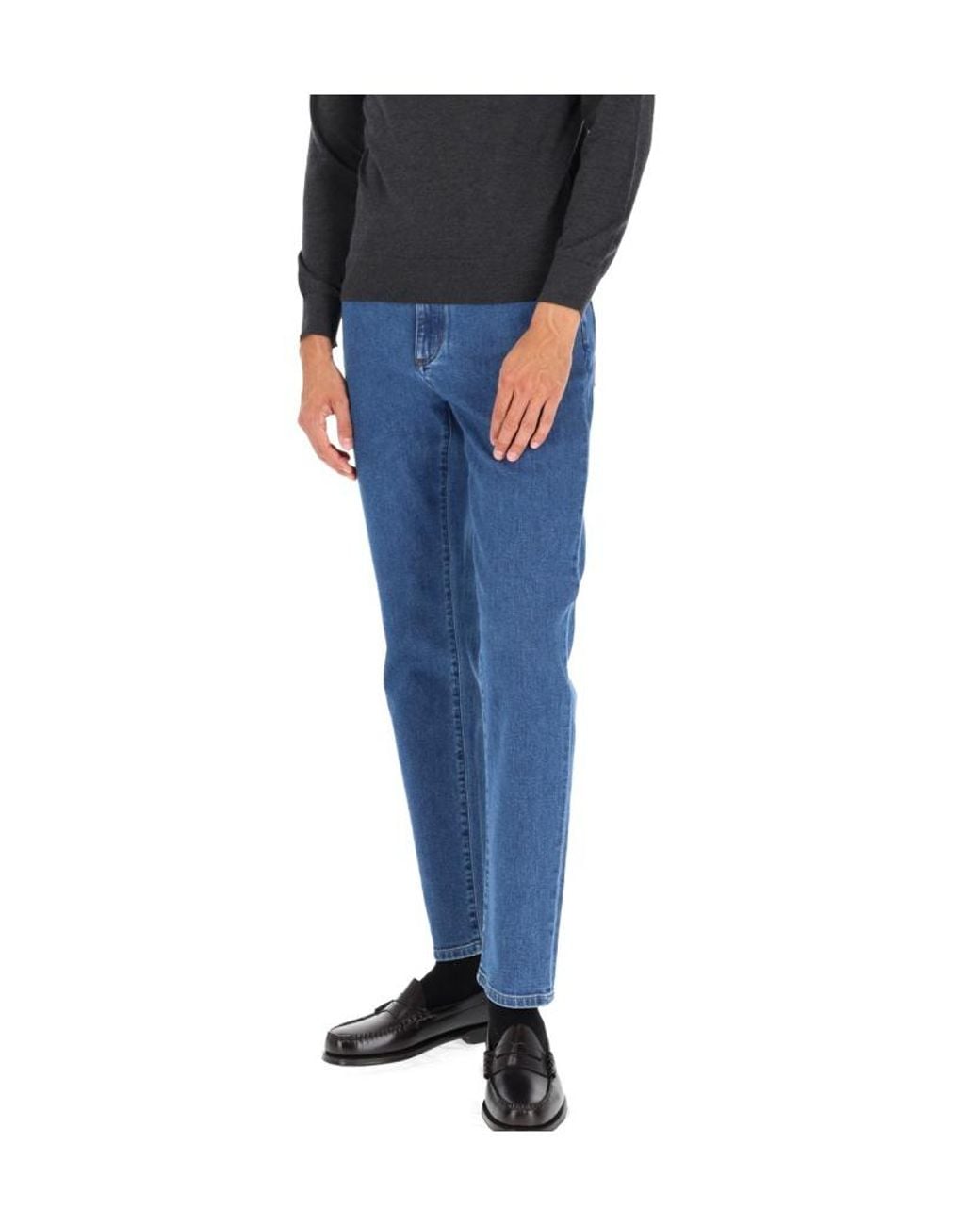 Zegna Blue Logo Patch Straight Leg Jeans for men