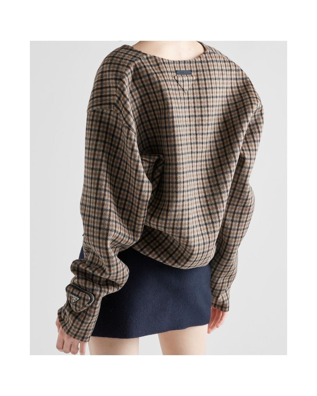 Prada Gray V-Neck Checked Pullover