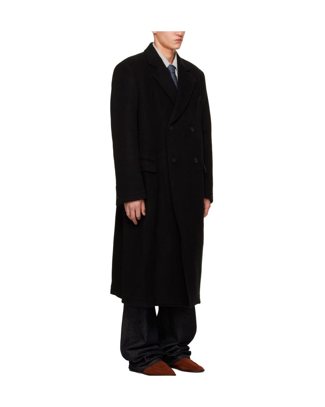 mfpen Black Double-Breasted Long Coat for men