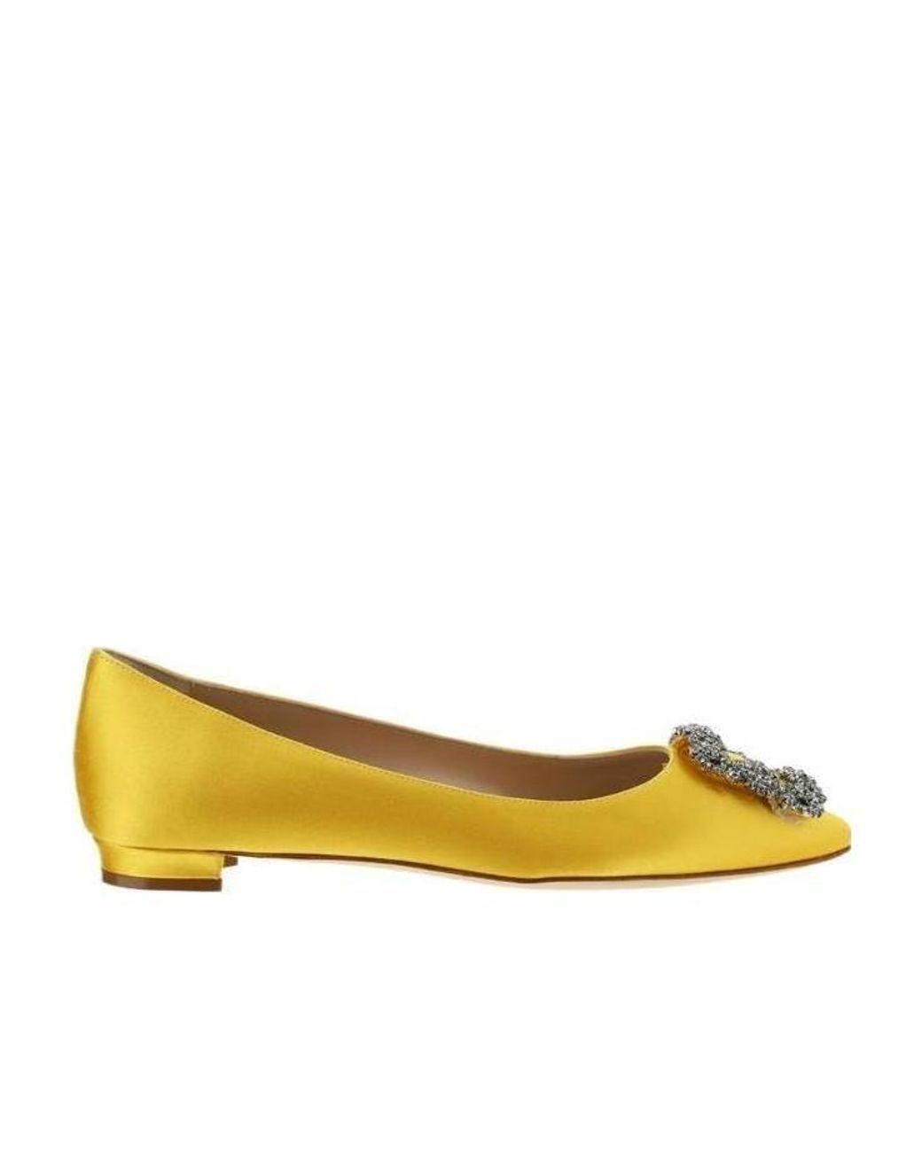 Manolo Blahnik Yellow Hangisi Embellished Satin Flats