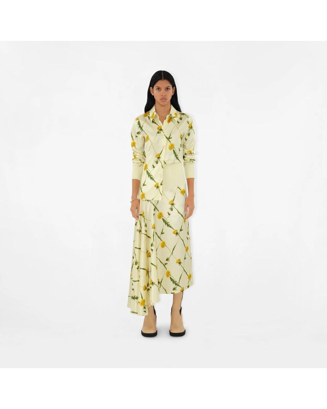Burberry Yellow Dandelion-Print Satin Shirt