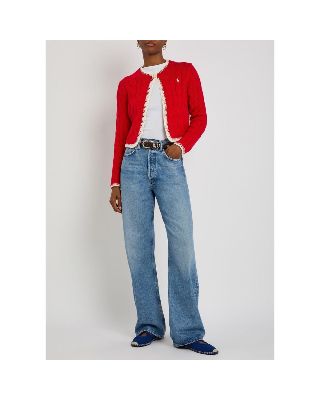 Polo Ralph Lauren Red Cotton Slim-Fit Cropped Cardigan