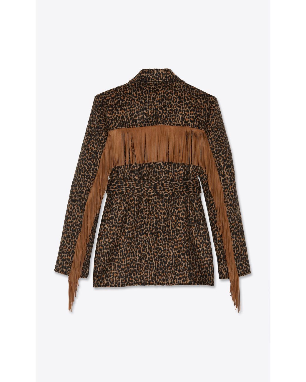 Saint Laurent Brown Leopard Print Fringed Jacket