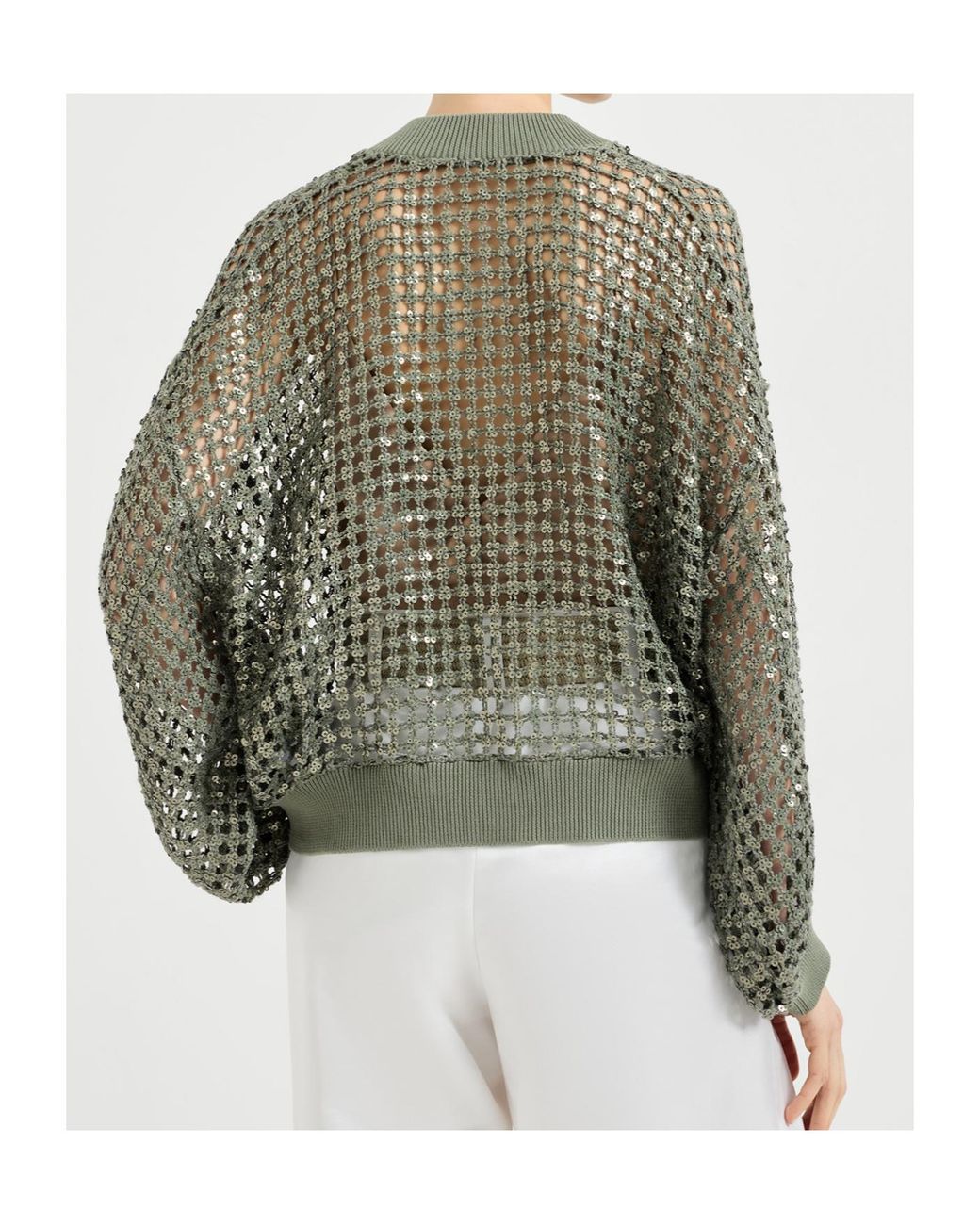 Brunello Cucinelli Green Dazzling Net Embroidery Cardigan