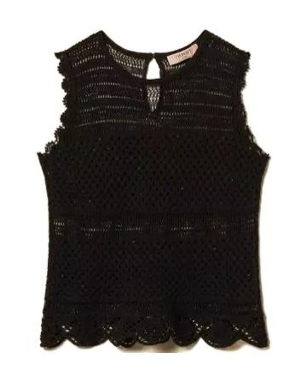 Twinset Black Crochet Rhinestone Knitted Top