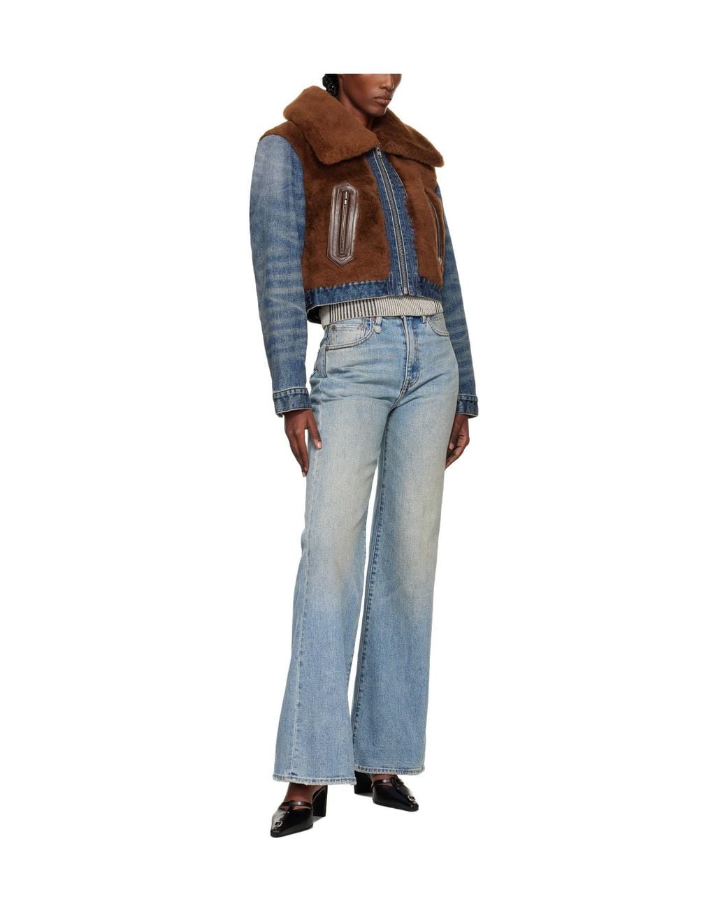 R13 Blue Denim Fur Jacket