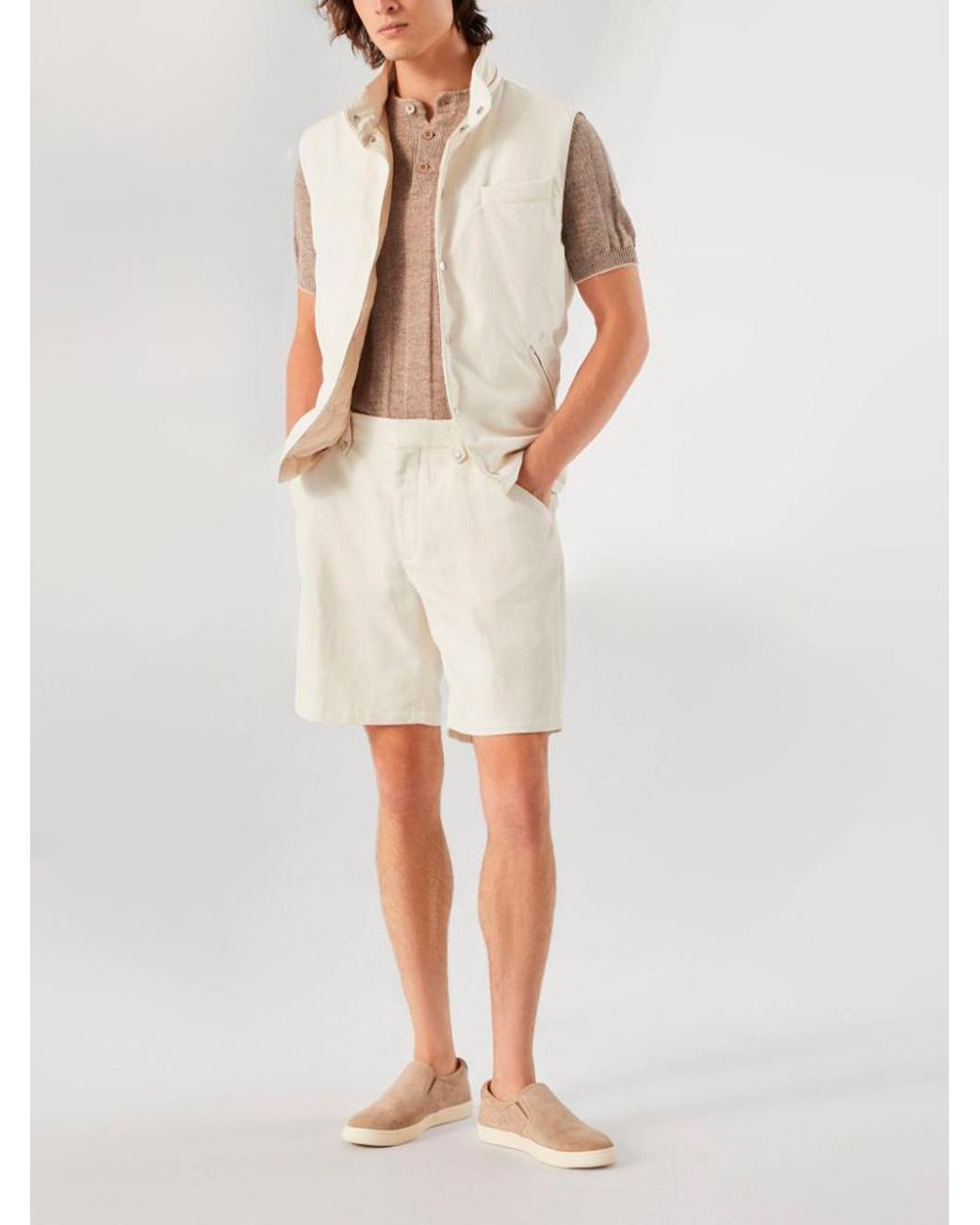 Brunello Cucinelli Brown Henley Collared Knit Polo Shirt for men