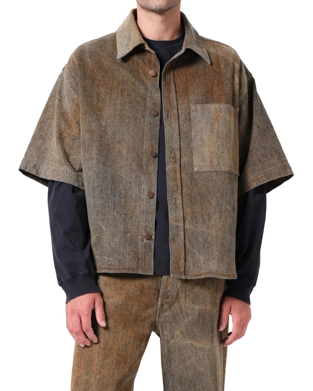 Agolde Brown Boxy Cropped Shirt With Classic Collar for men