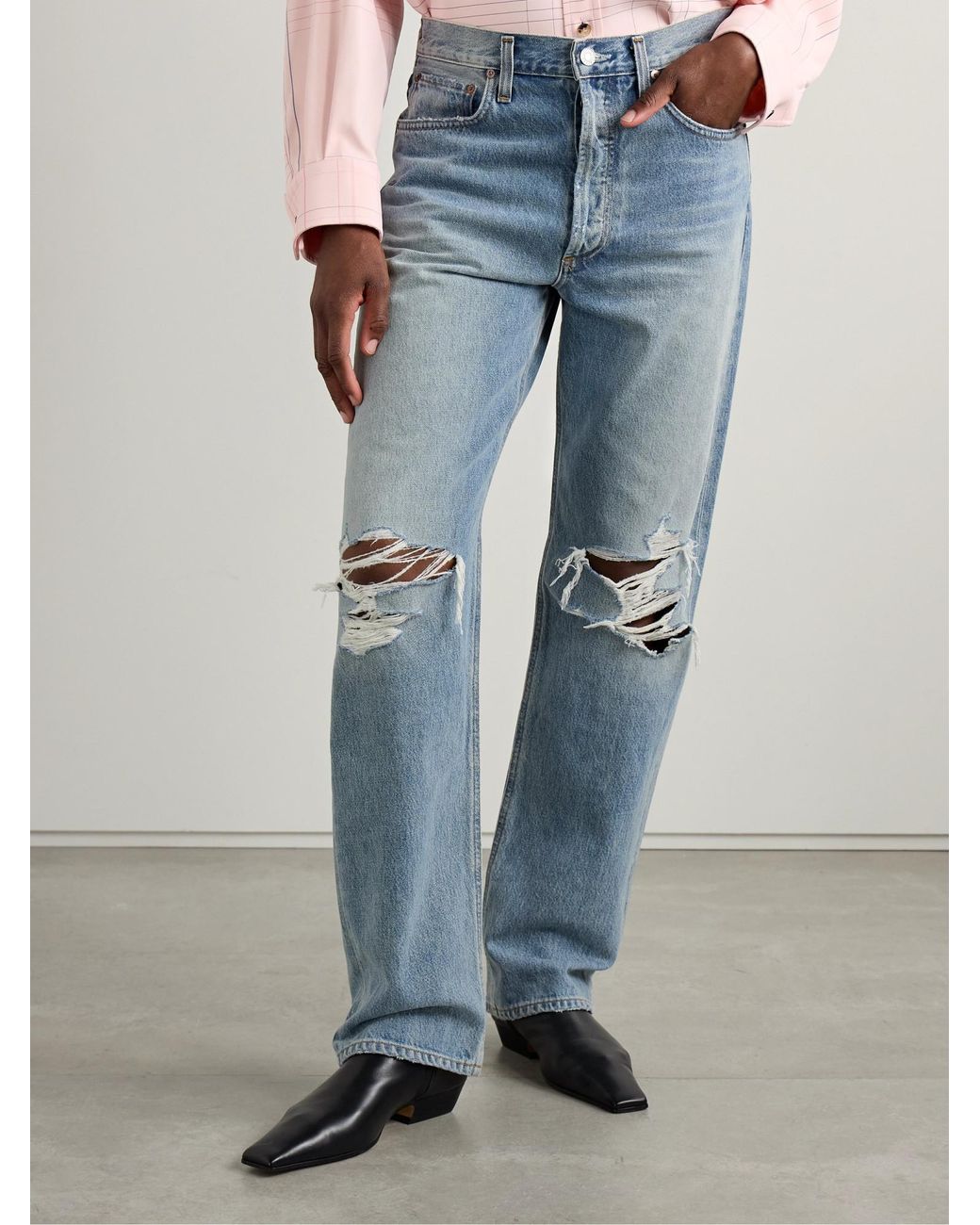 Agolde Blue High Waist Straight Jeans