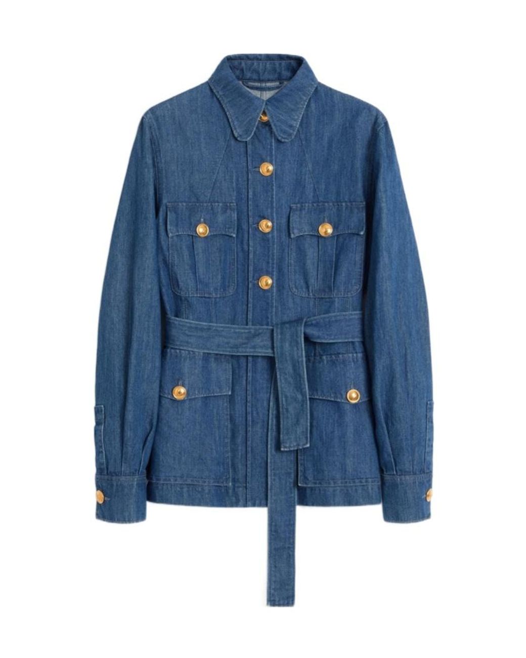 Valentino Blue Sahariana Belted Waist Denim Jacket