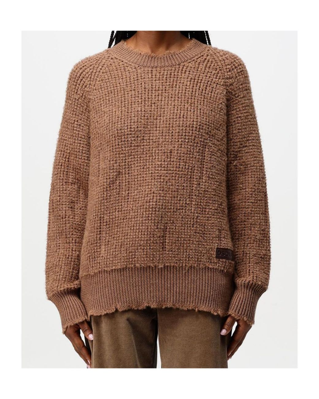 DSquared² Brown Waffle-Knit Distressed-Effect Sweater