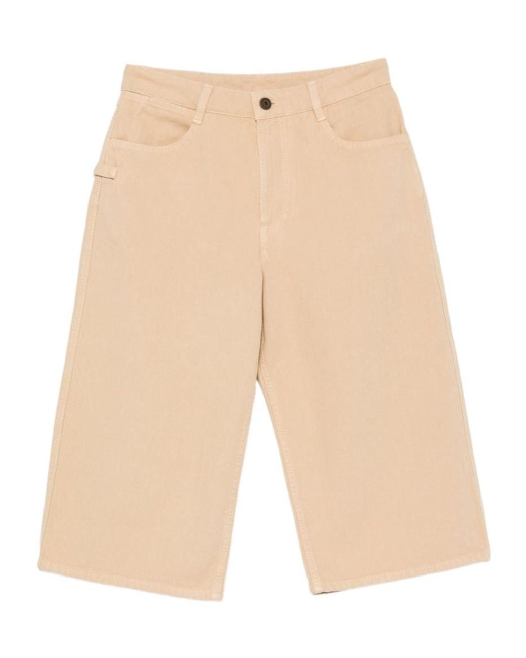 Lemaire Natural Logo-Patch Wide-Leg Denim Shorts