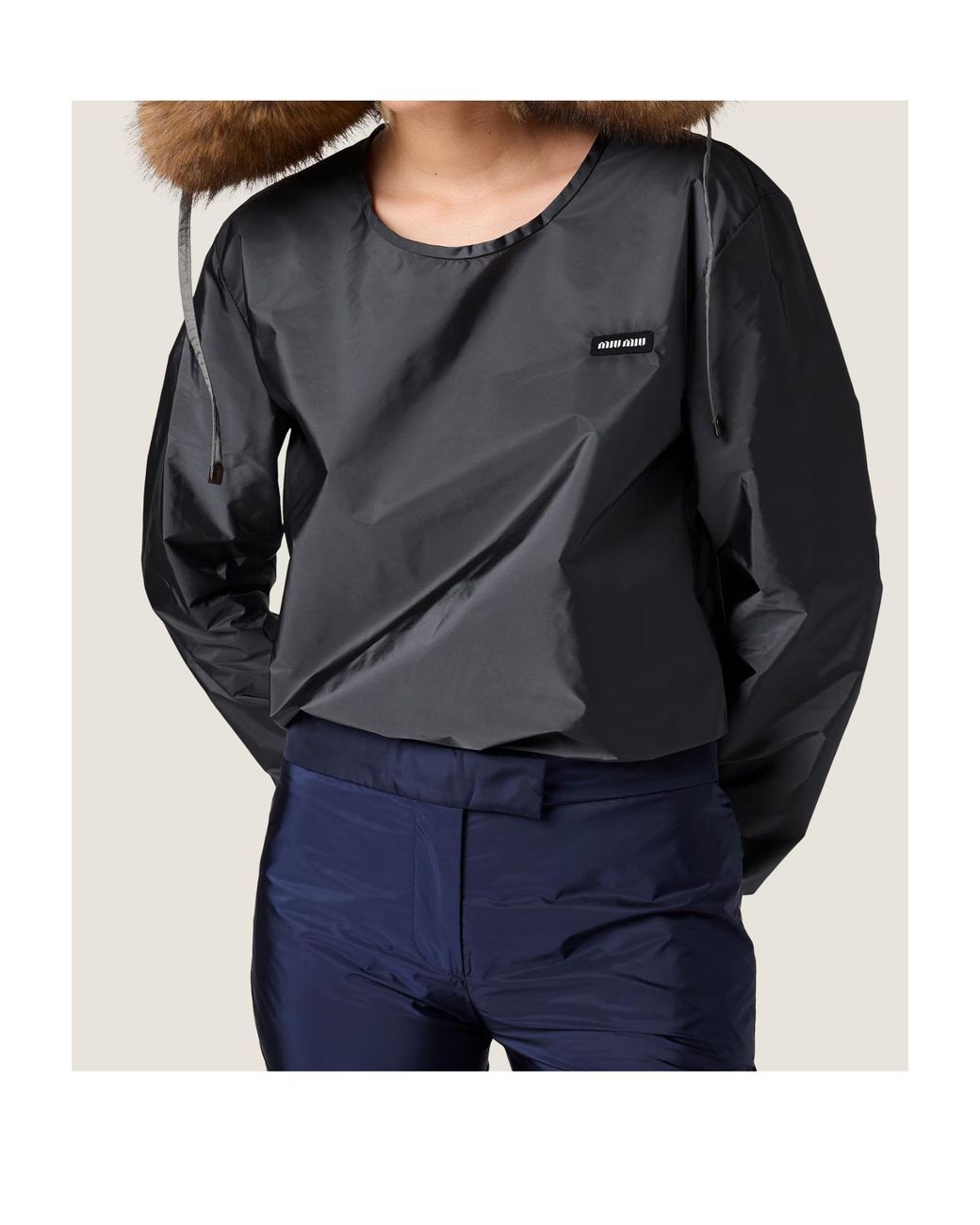 Miu Miu Gray Logo-Patch Long-Sleeve Top
