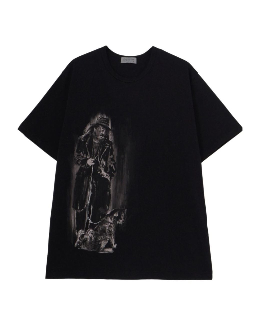 Yohji Yamamoto Black Cotton Single Jersey Round Neck Short Slv for men