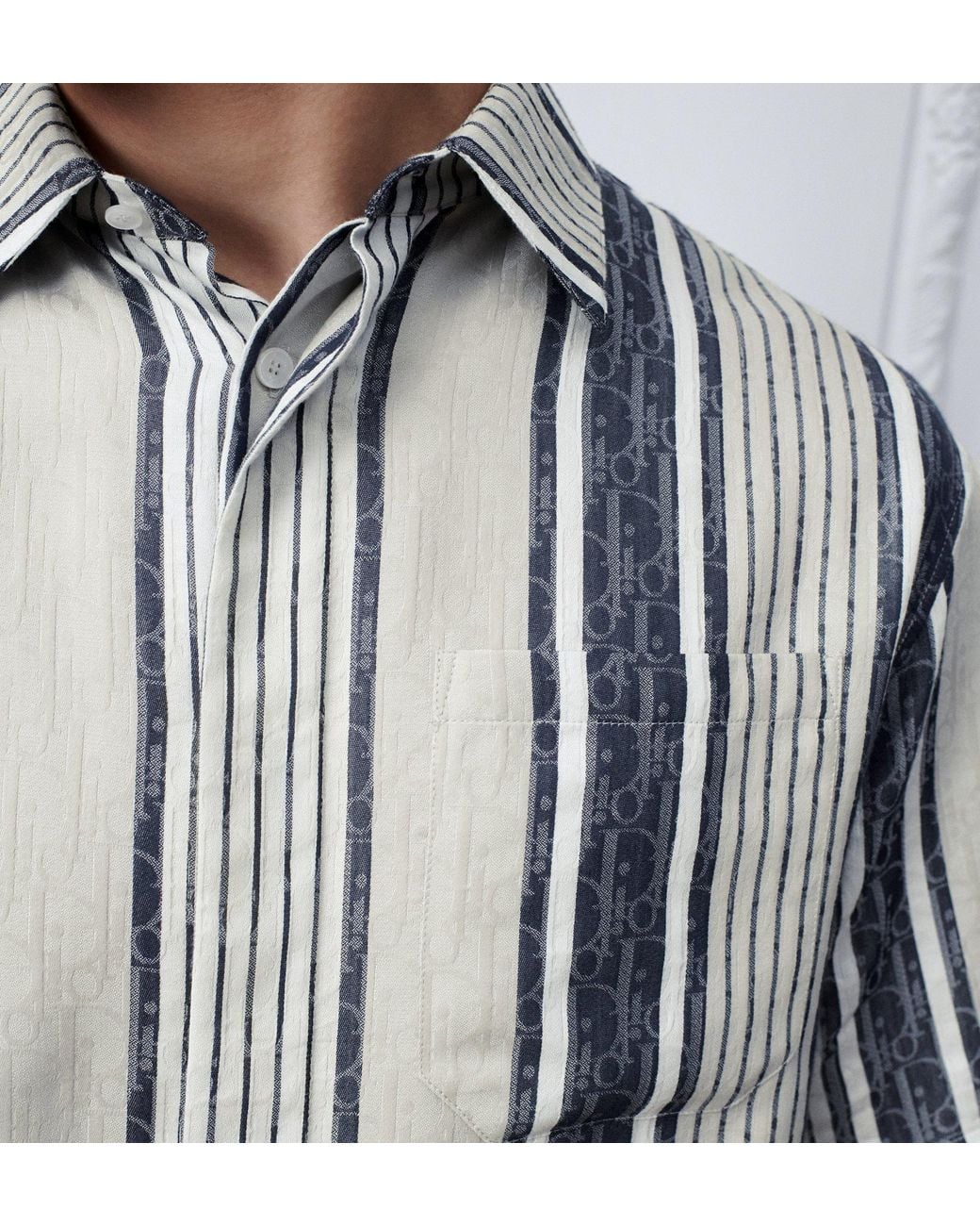 Dior Blue Iviera Oblique Sun Stripes Short-Sleeved Shirt for men