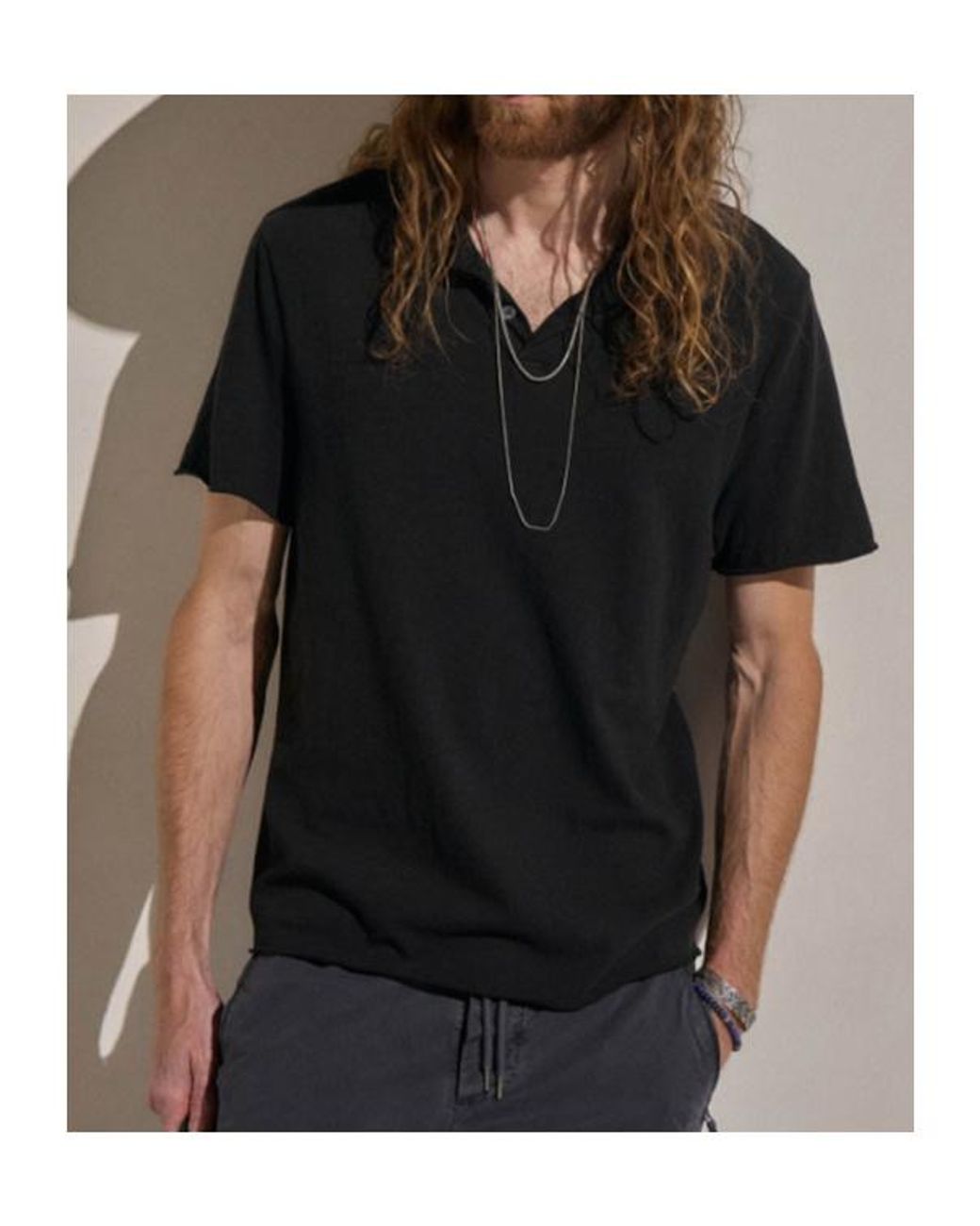 James Perse Black Slub Jersey Short Sleeve Henley for men