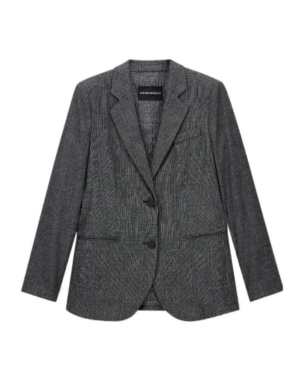 Emporio Armani Gray Check-Pattern Single-Breasted Blazer