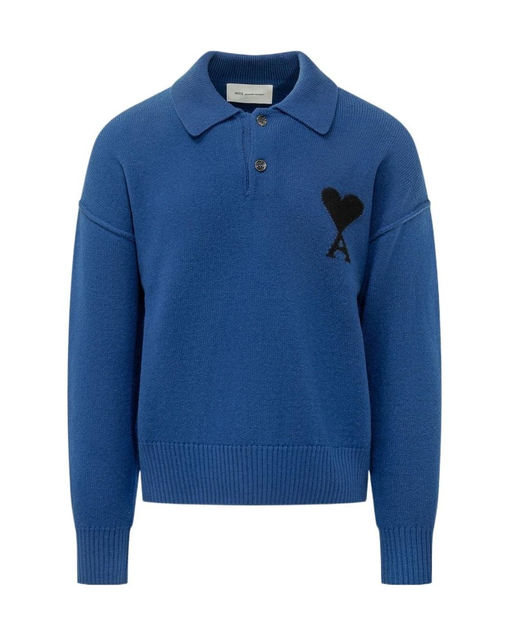 AMI Blue Ami Quota Logo Polo Knitted Sweater for men