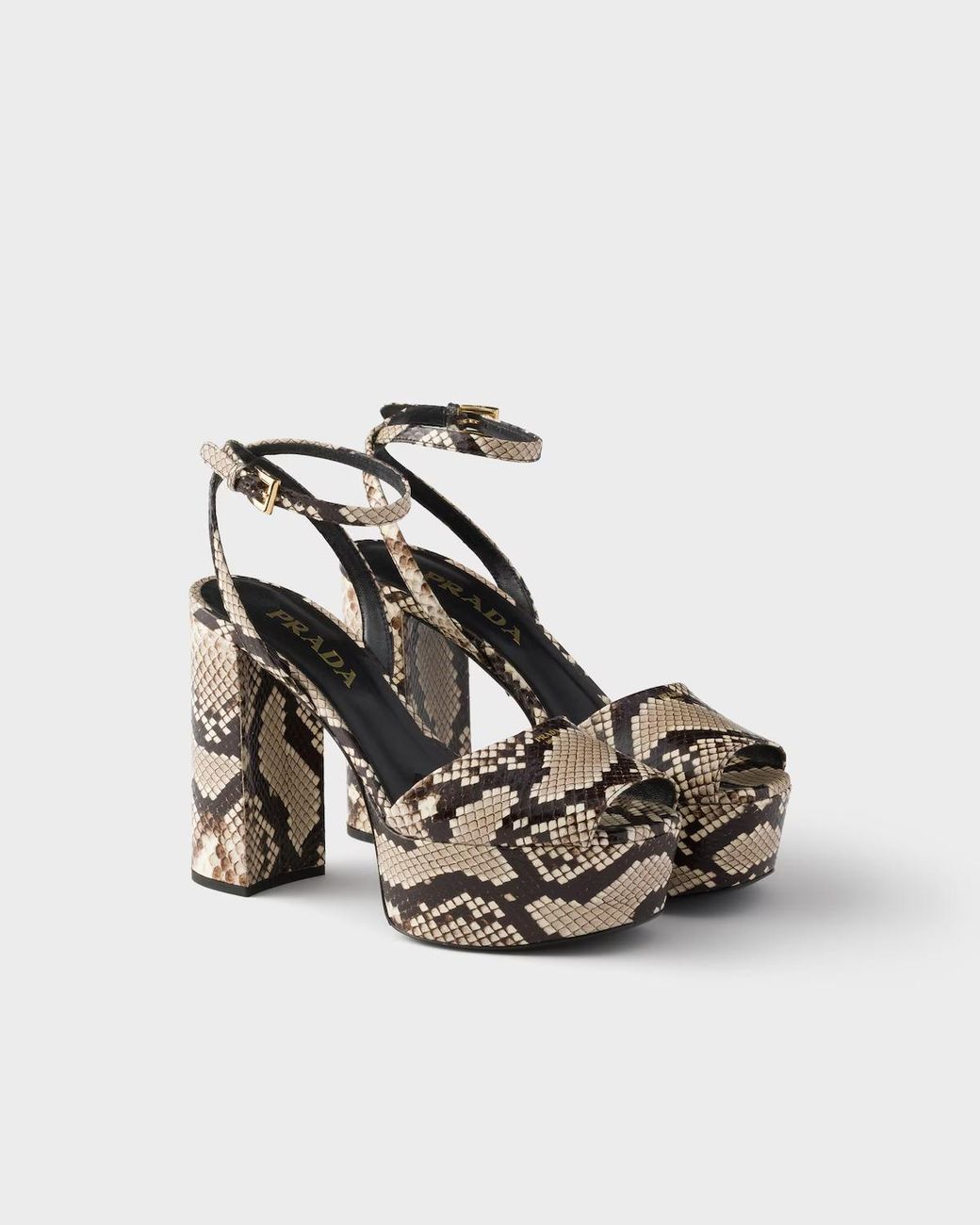 Prada Black Python-Print Ayers Leather Platform Sandals
