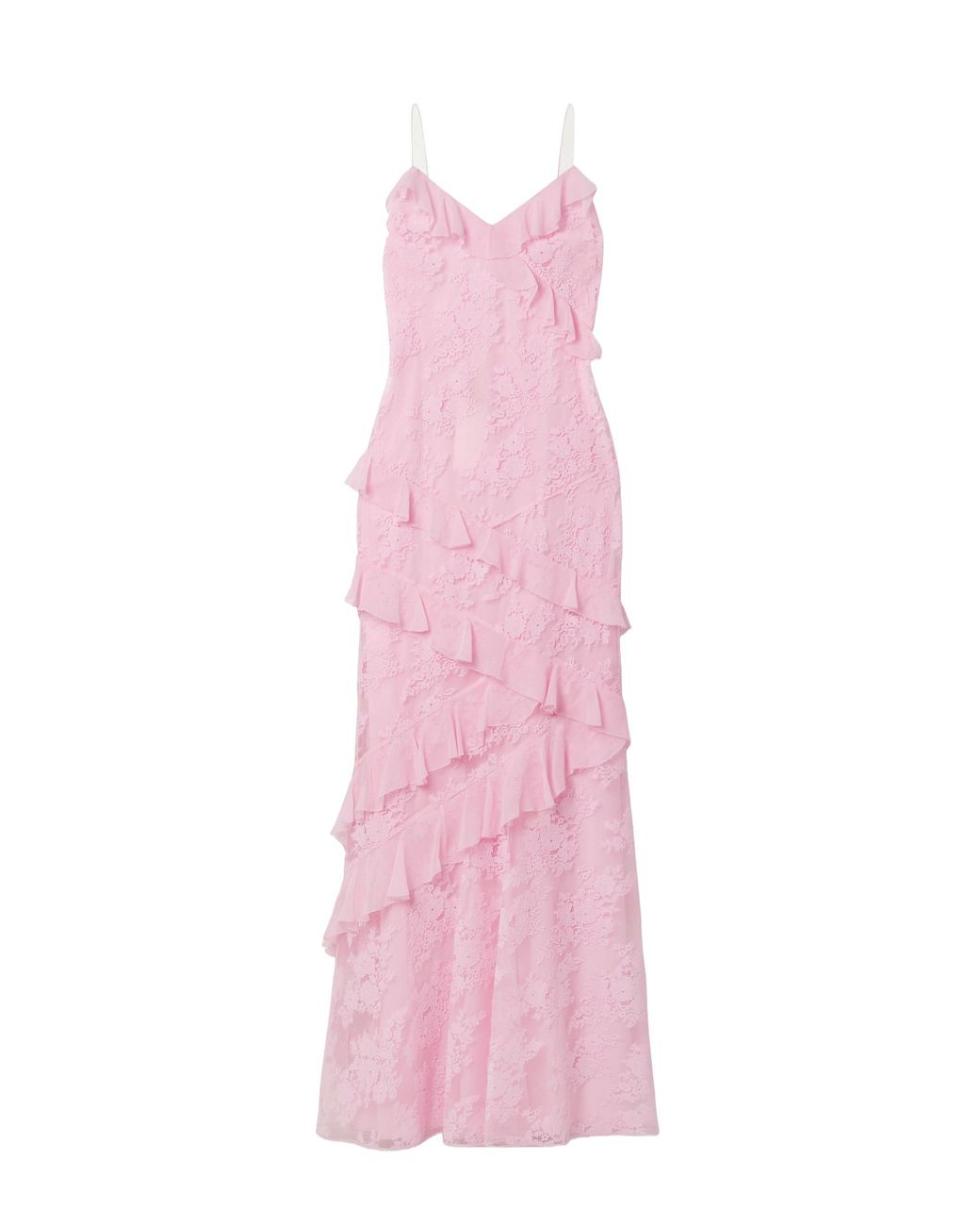 LoveShackFancy Pink Rialto Ruffled Georgette-Trimmed Lace Maxi Dress