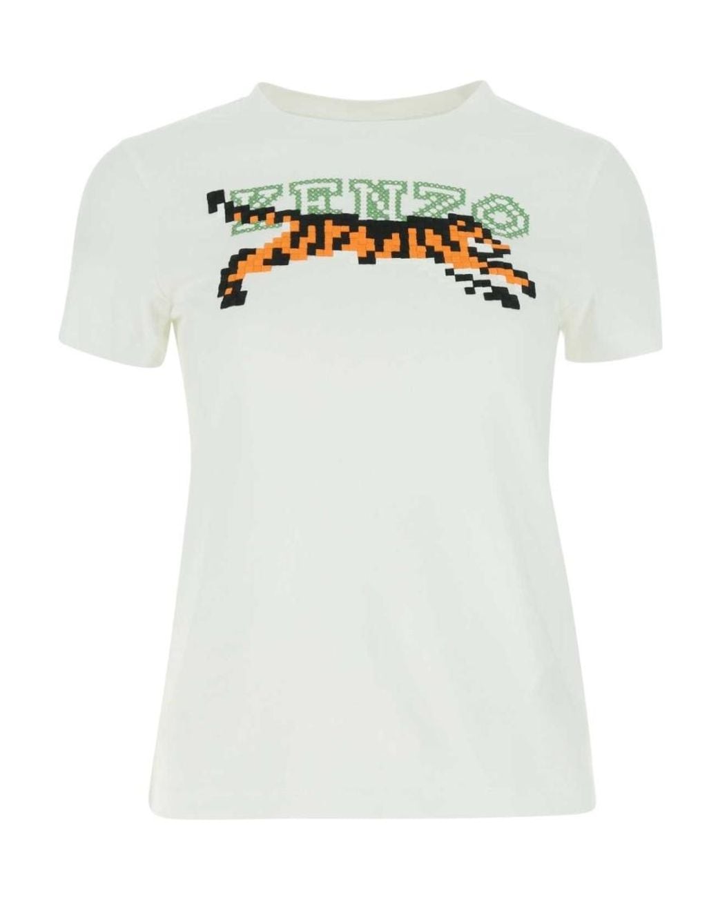 KENZO White Tiger Motif Embroidered Crewneck T-Shirt