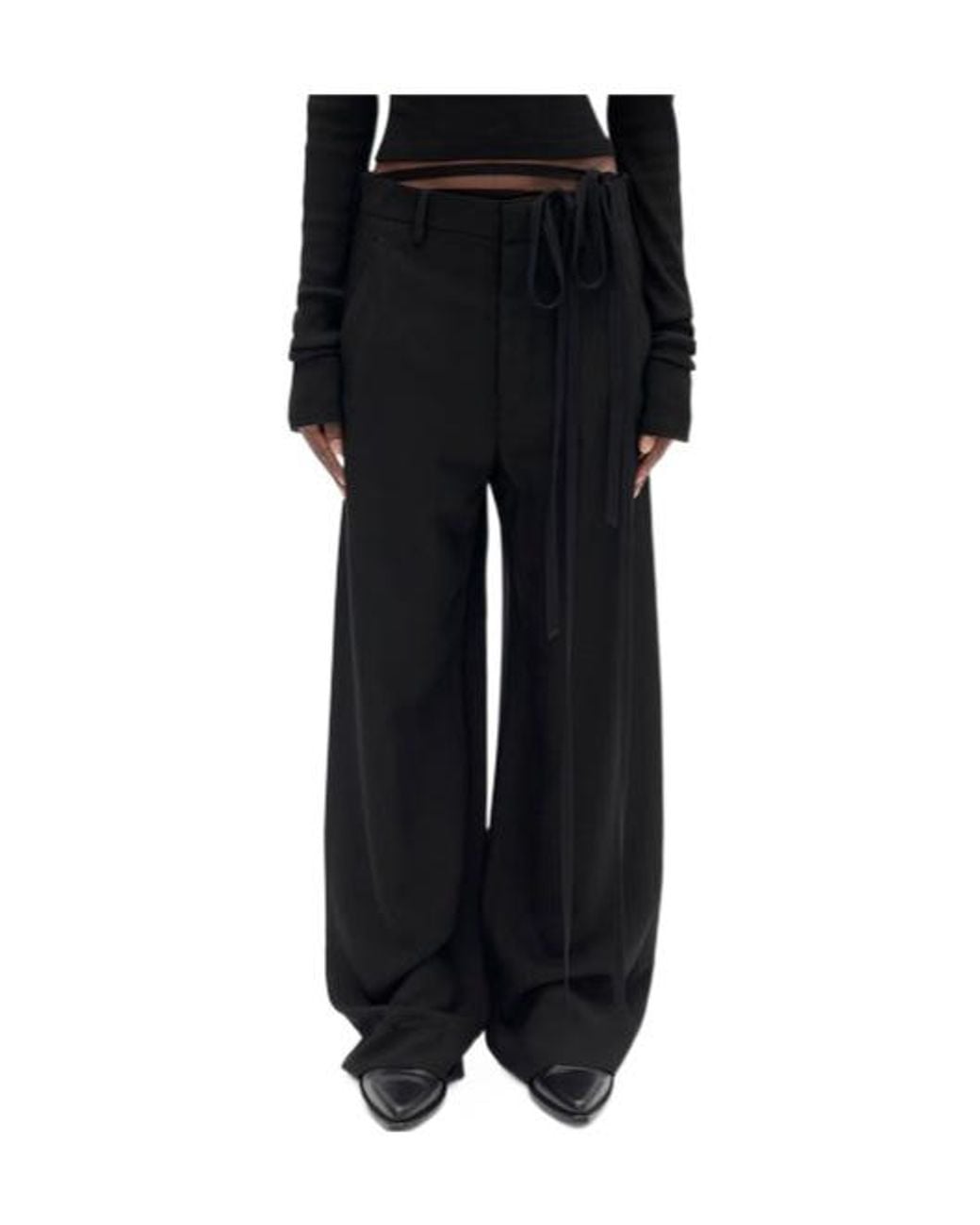 Ann Demeulemeester Black Drawstring Wide-Leg Pants