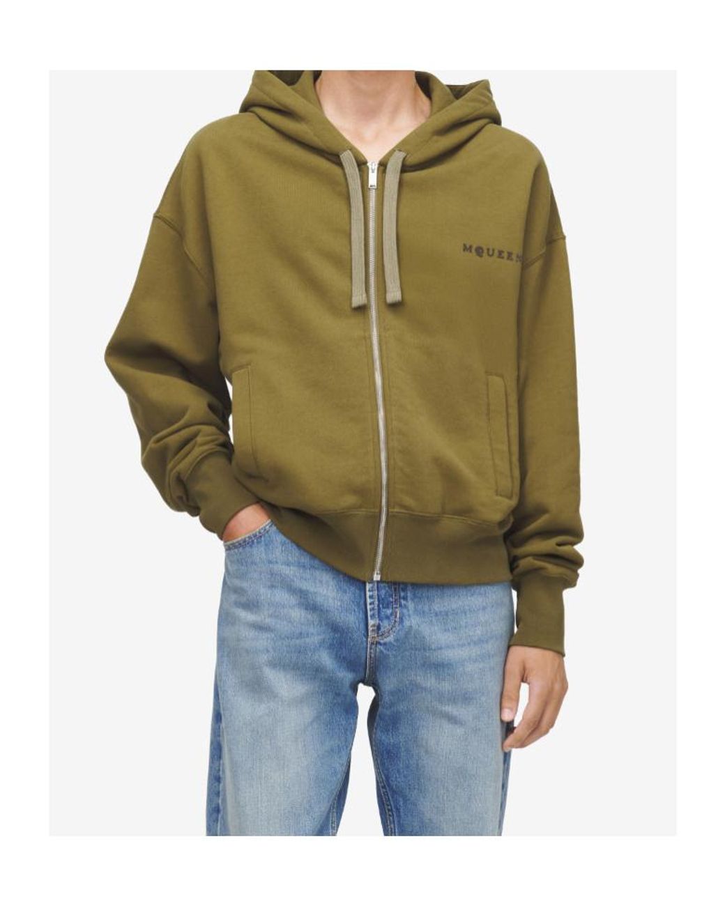 McQueen Green Logo Embroidered Zip-Up Hoodie for men