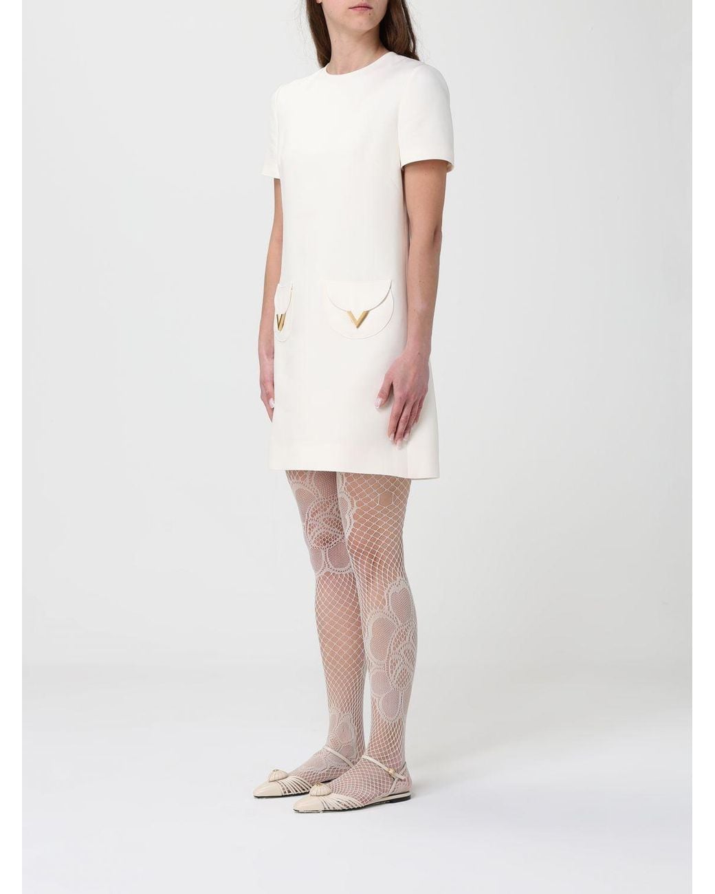 Valentino Gray Round-Neck Short-Sleeved Dress
