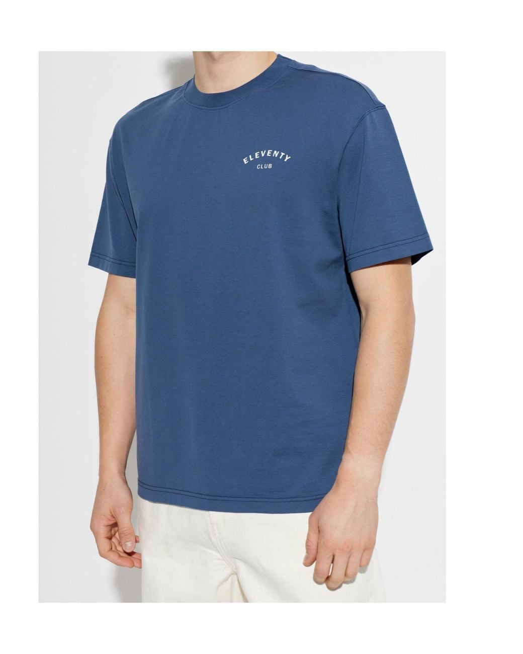 Eleventy Blue Logo Printed Crewneck T-Shirt for men