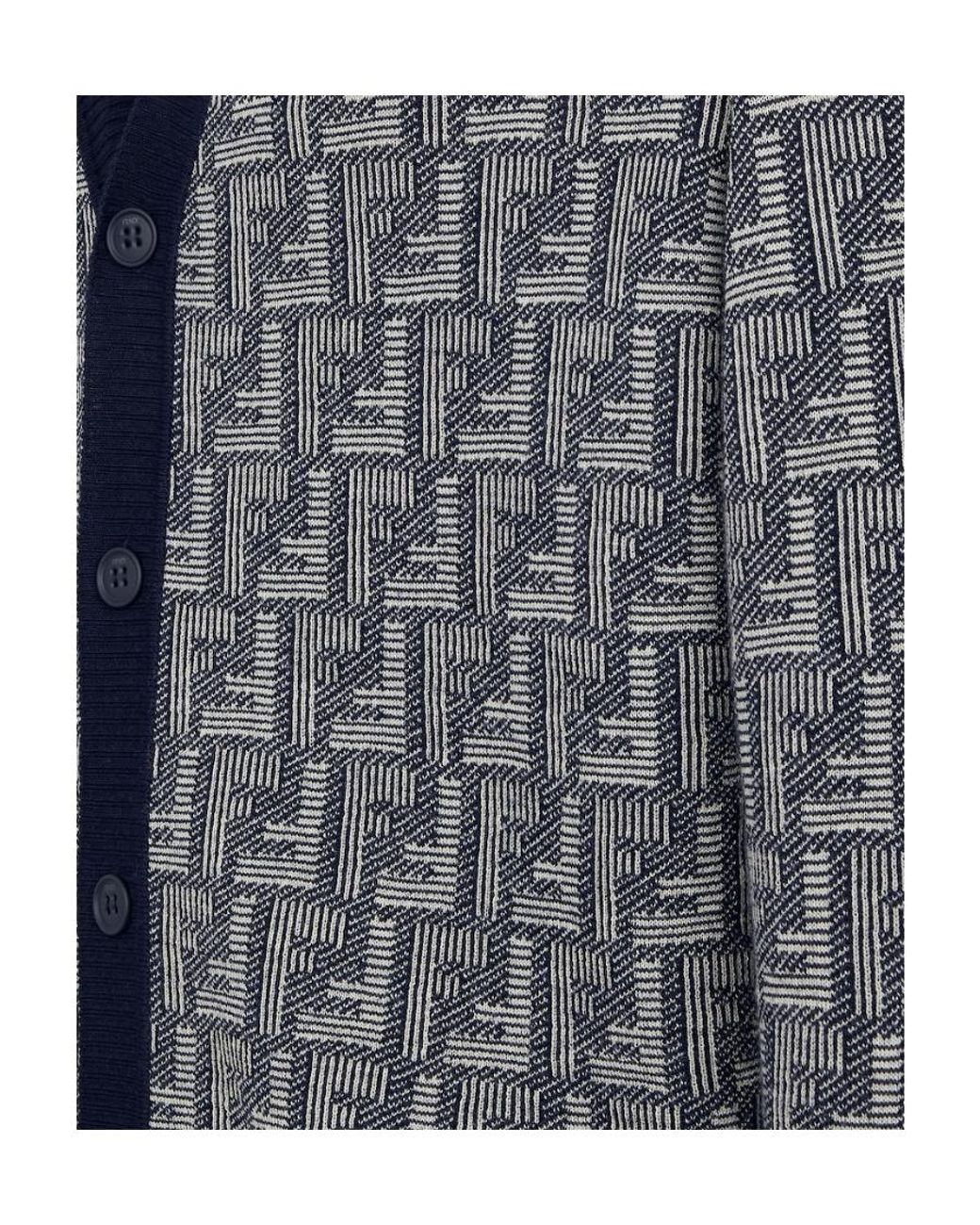 Fendi Blue Monogrammed Buttoned Cardigan for men