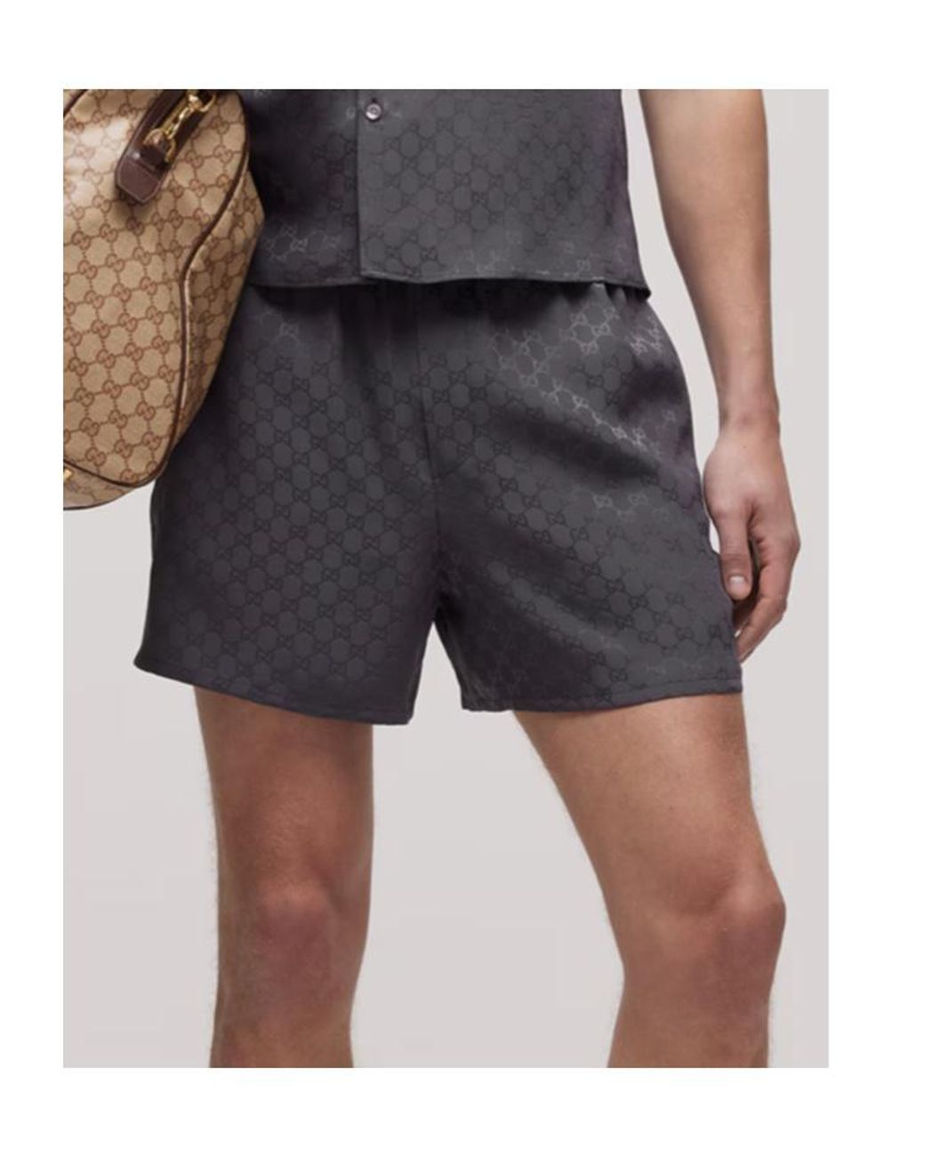 Gucci Gray Gg Silk Jacquard Shorts for men