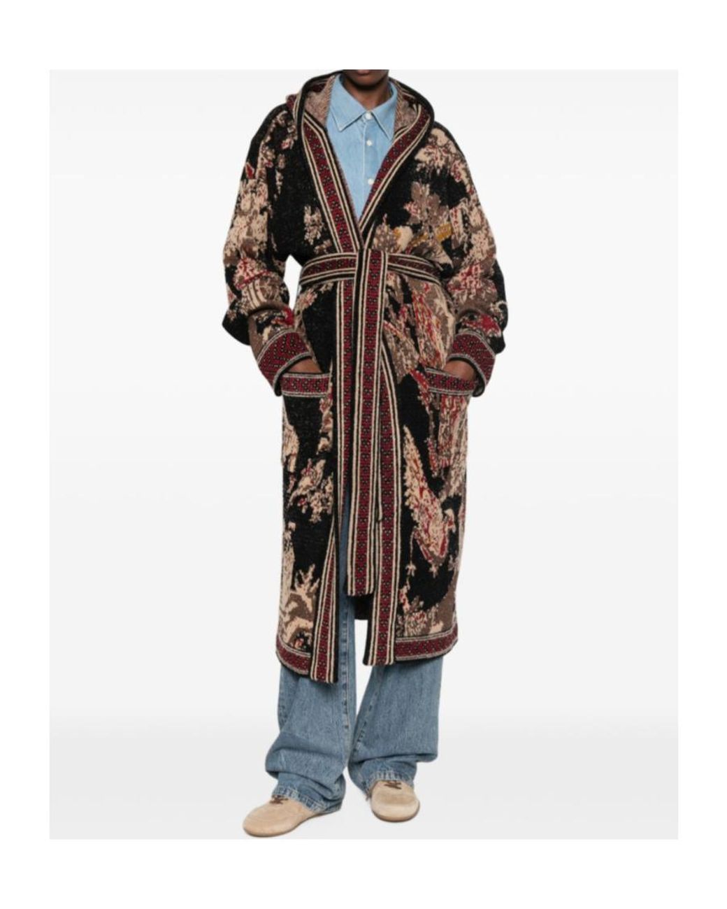 Etro Brown Hooded Belted Patterned Cardigan
