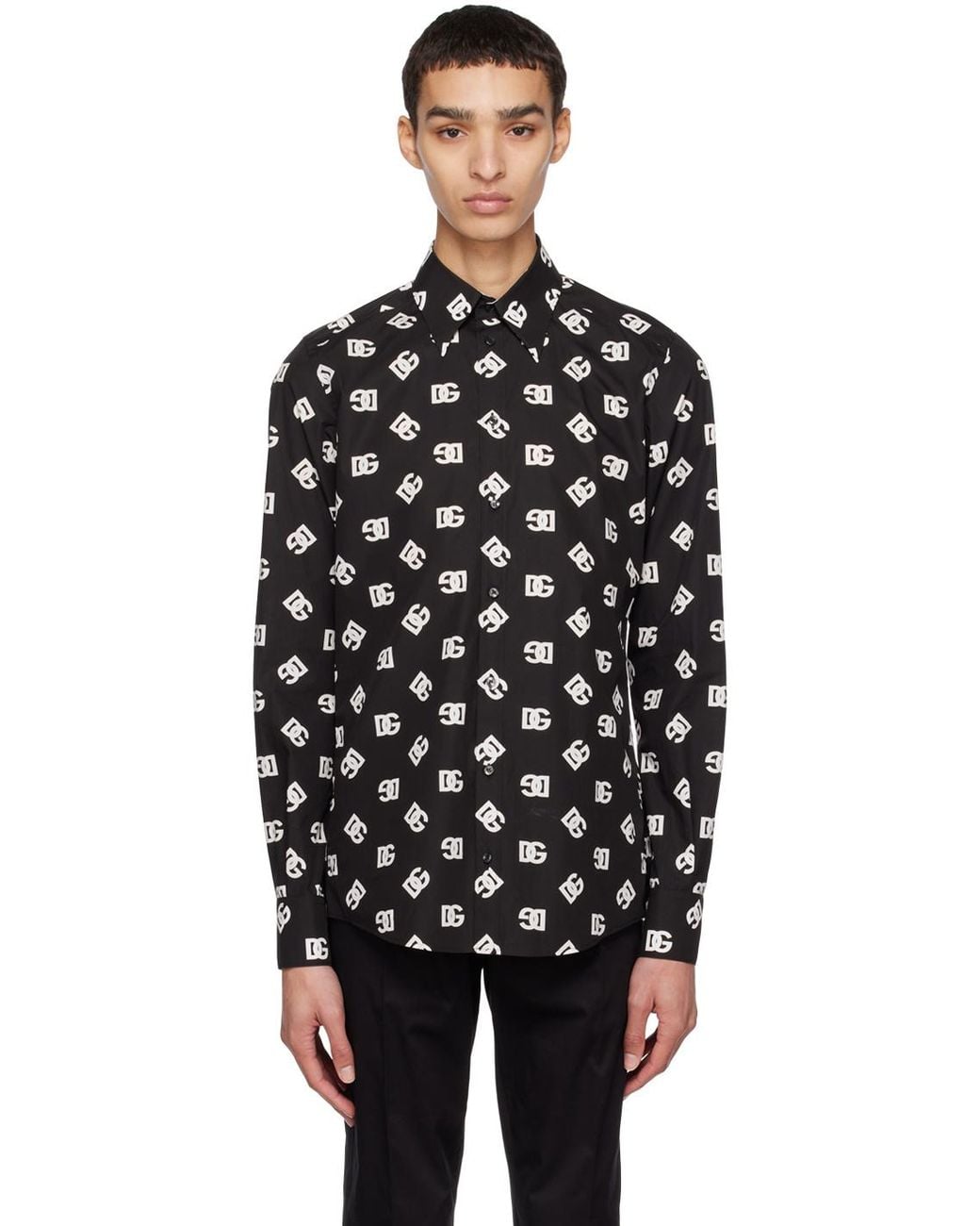 Dolce & Gabbana Black Allover Dg Printed Buttoned Shirt for men