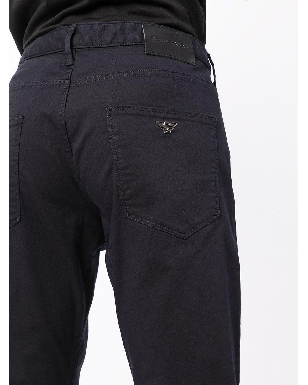 Emporio Armani Blue Logo Plaque Stretched Denim Jeans for men