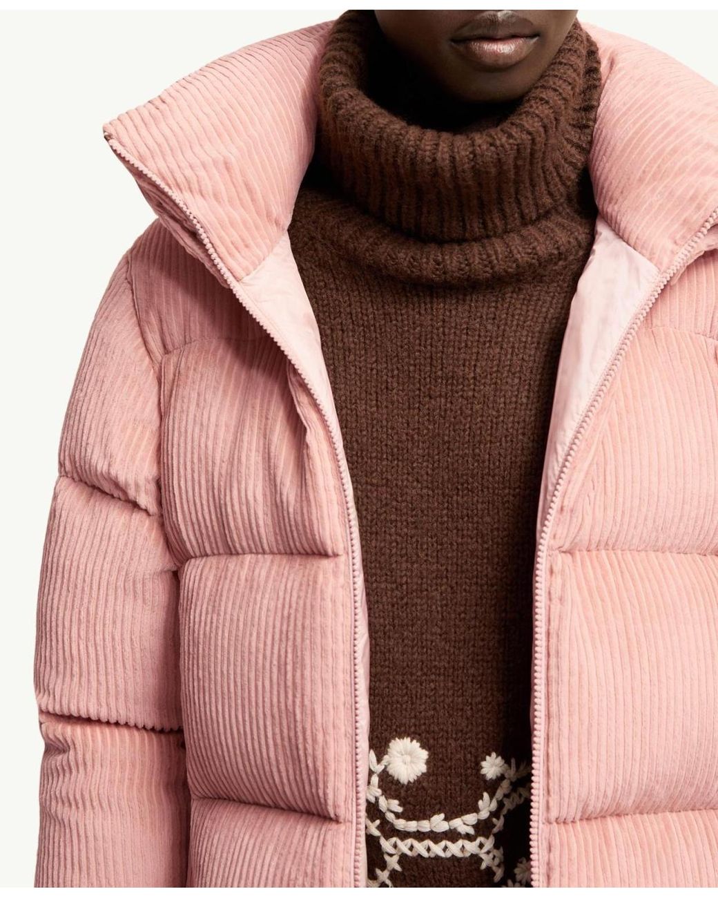 Moncler Pink Lumineux Corduroy Short Down Jacket