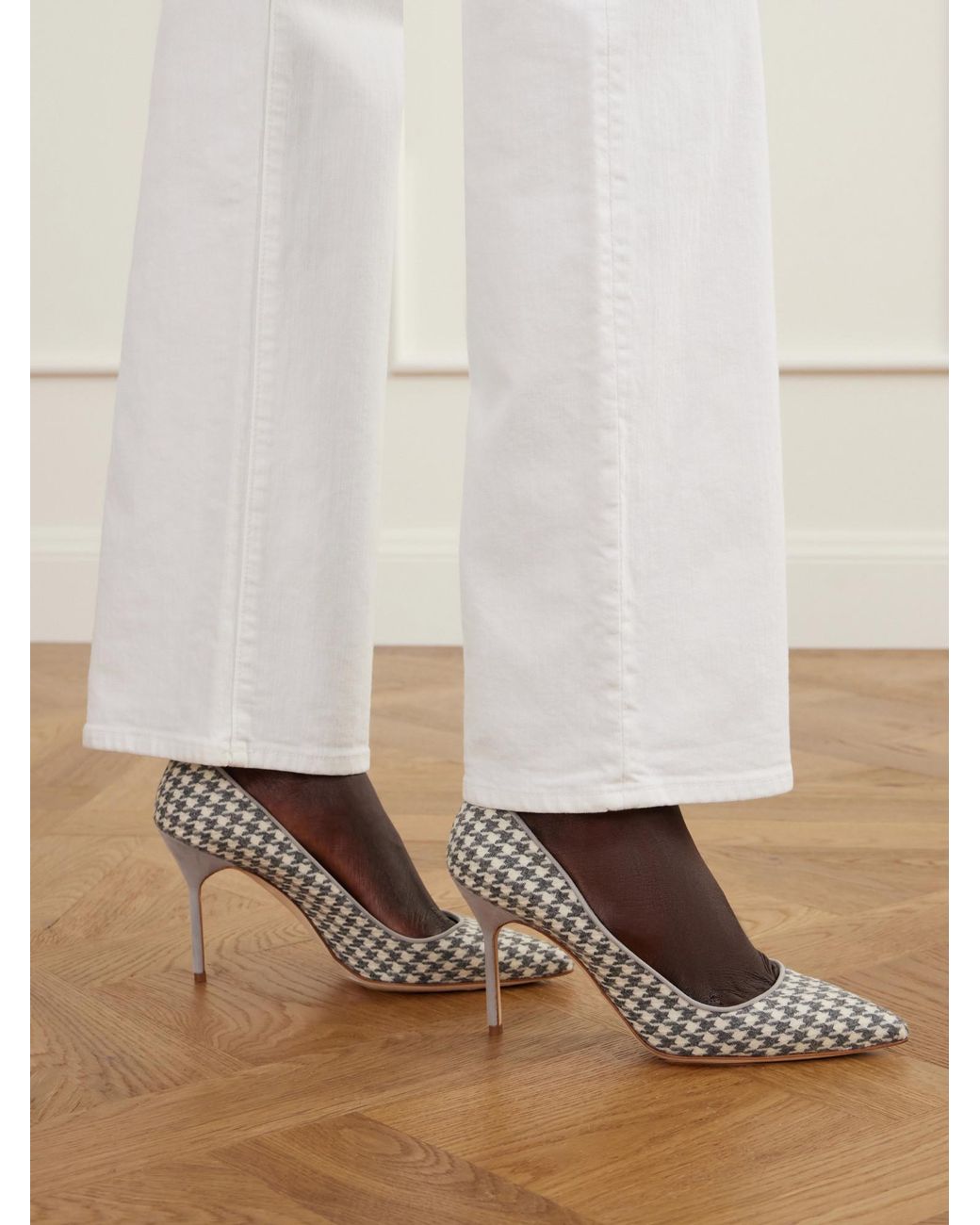 Manolo Blahnik White Pleated Wool High Heels