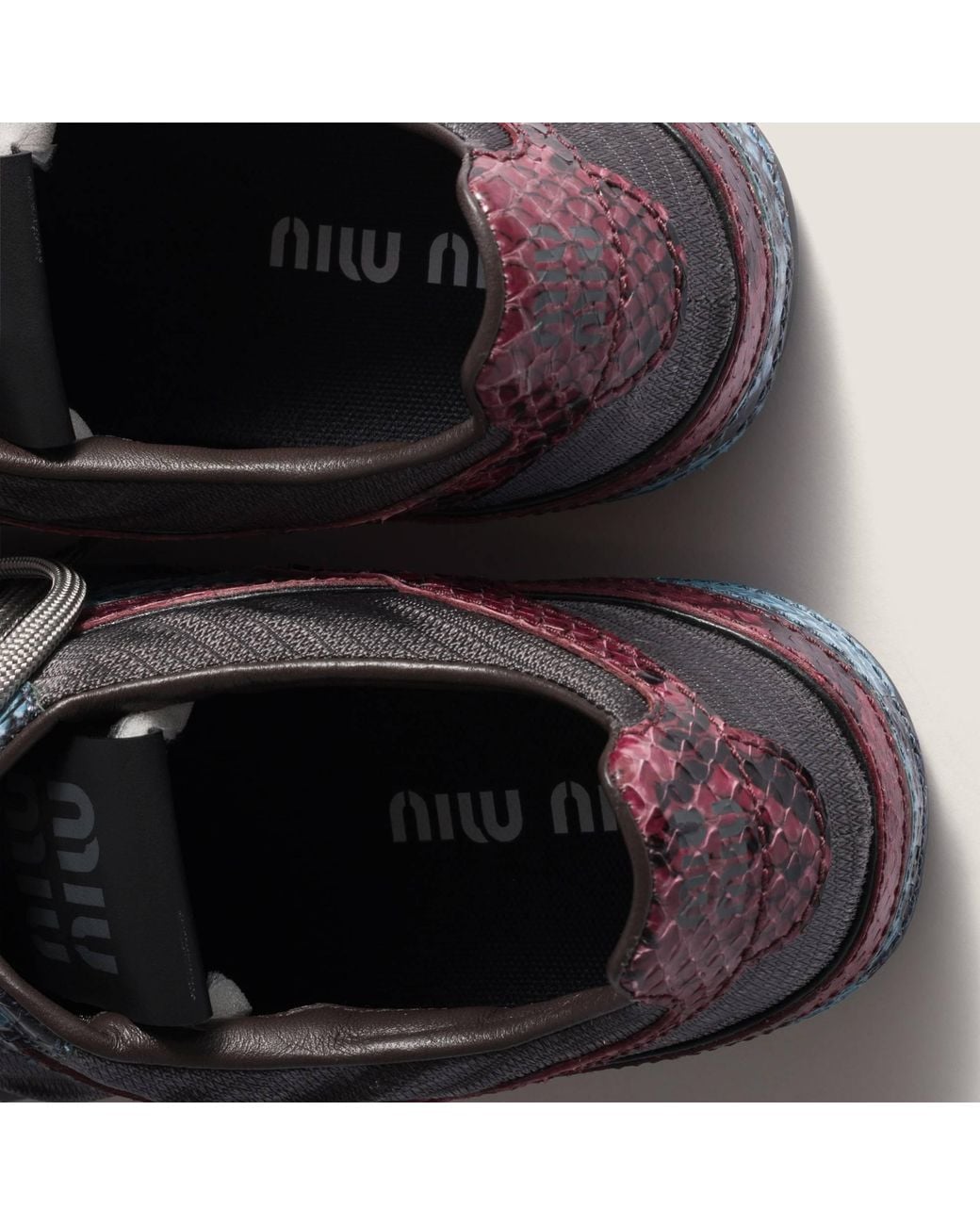 Miu Miu Blue Gymnasium Technical Fabric And Python-Print Ayers Leather Sneakers