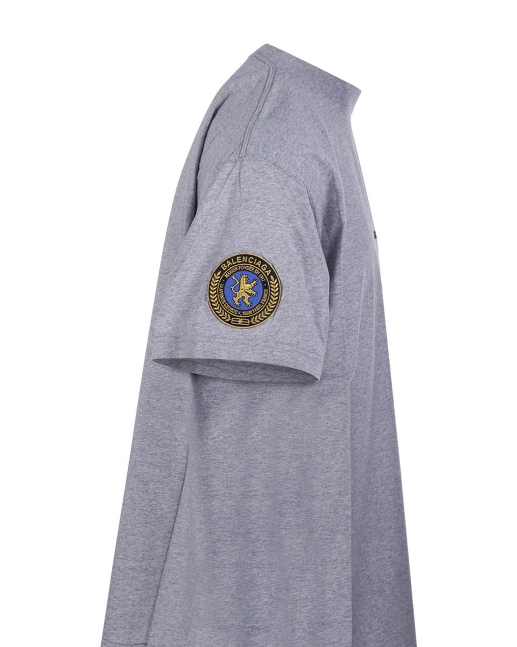 Balenciaga Gray Logo Embroidered Crewneck T-Shirt for men