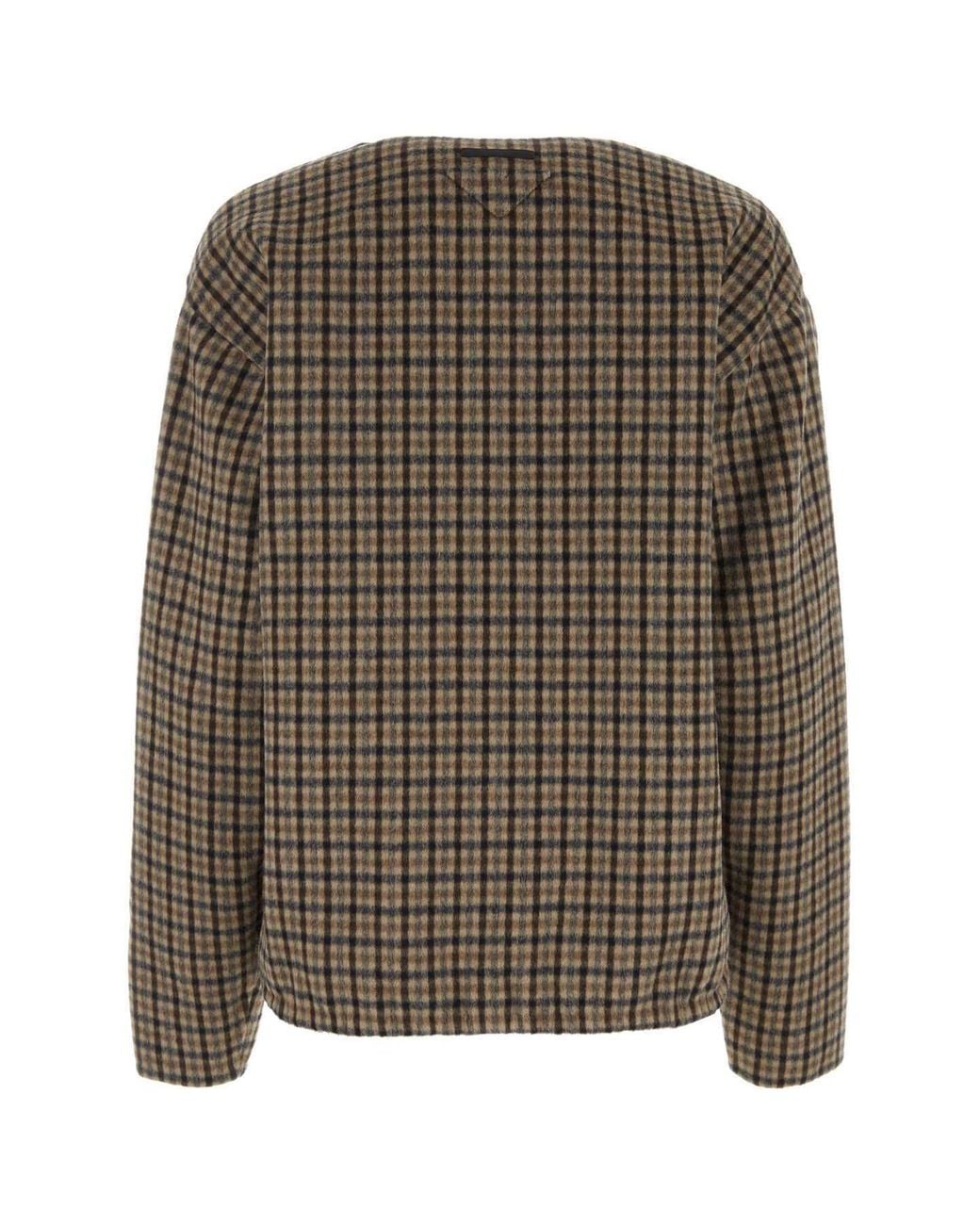 Prada Gray V-Neck Checked Pullover