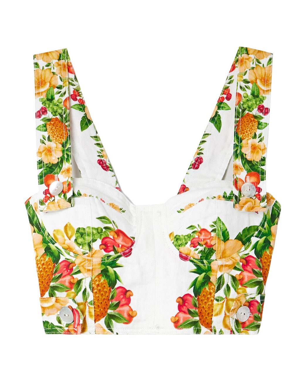 Farm Rio Yellow Cropped Printed Linen Top